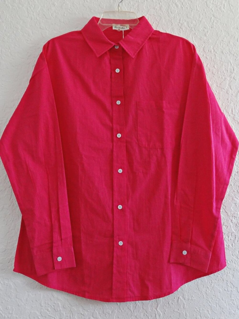 Paintcolors Women's L Hot Pink Blouse Button Up Shirt 100% Cotton NWT